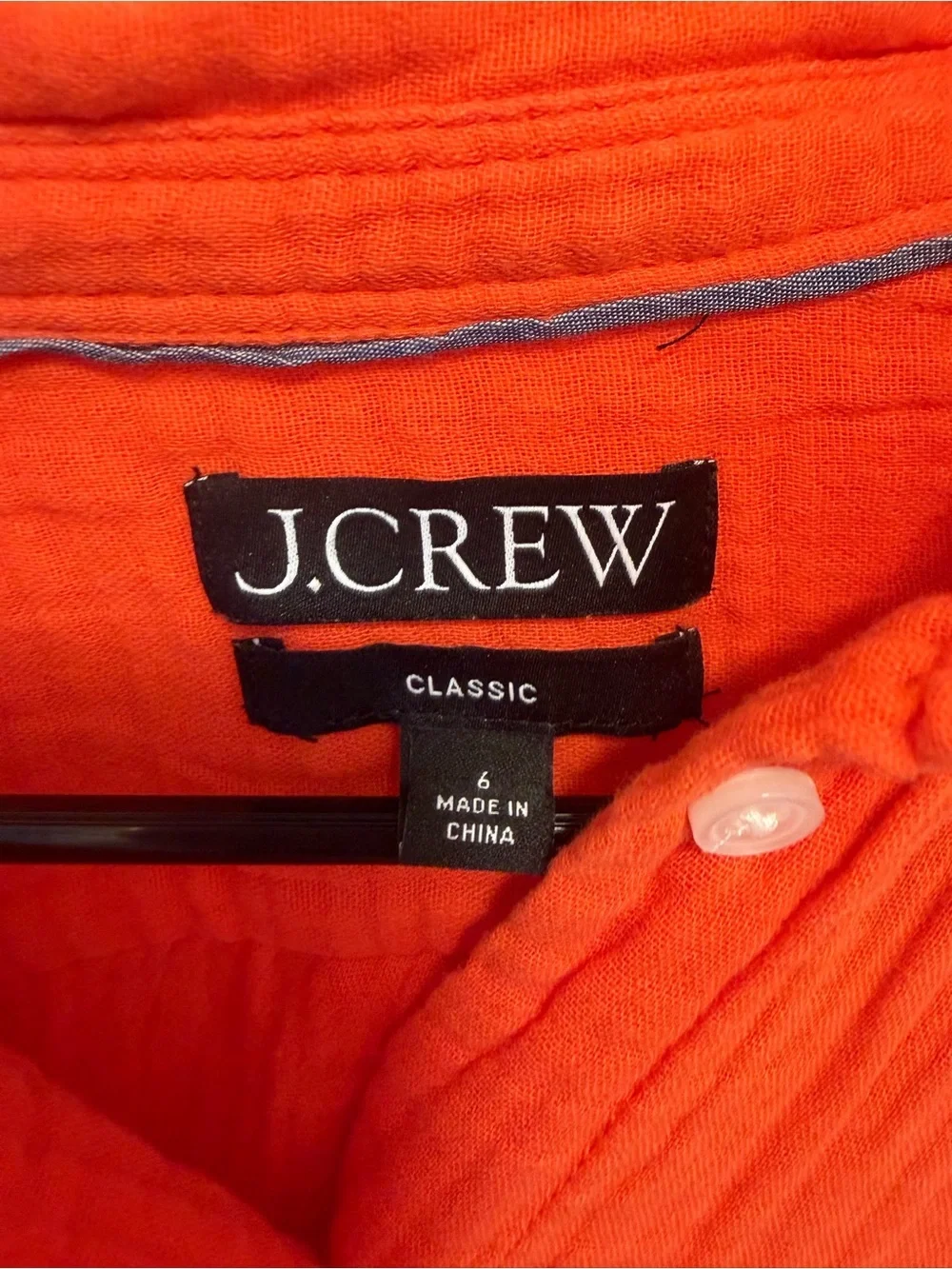 J. Crew Orange Double Gauze Crinkle Classic Fit Long Sleeve Button-Up Shirt 6